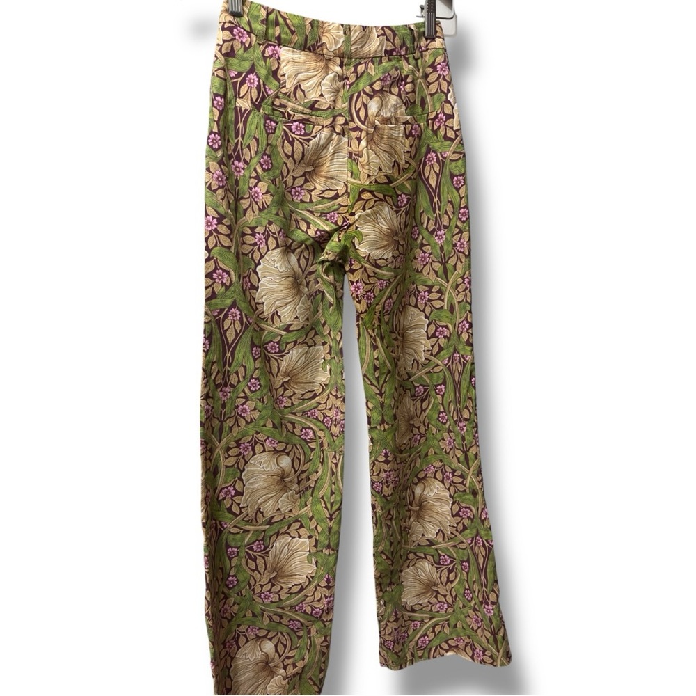 H&M | NWOT Turkey Olive Green Floral Printed High-Rise Straight Leg Pants (sz 2) - Picture 3 of 14